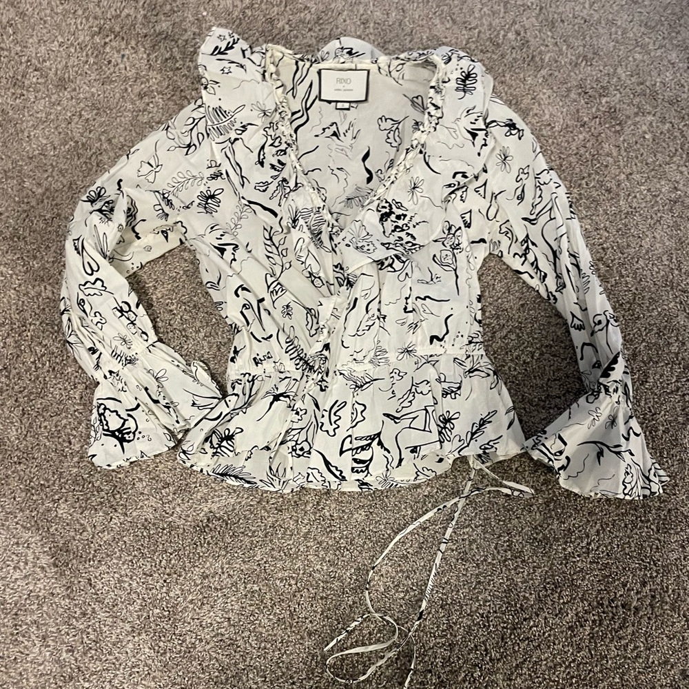 Rixo laura jackson White and Black roisin Patterned Blouse